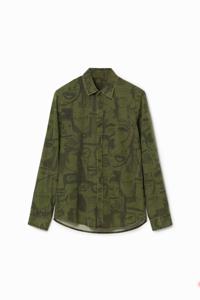 T-shirt met gezichten en acid wash - GREEN - XL