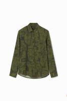 T-shirt met gezichten en acid wash - GREEN - XL