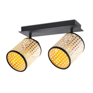 Landelijke LED Opbouwspot Dean rotan | 30/10/22cm | Rotan | plafonniere lampenkap gemaakt van rotan | geschikt voor 2 lichts plafondspot | metaal | E27 lichtbron
