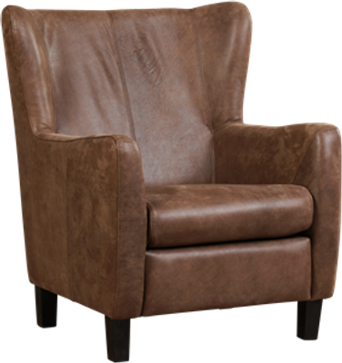 Bruine leren landelijke oorfauteuil Hug - poot hout bruin - Vintage Leer Brown (bruin leer)