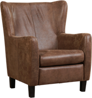 Bruine leren landelijke oorfauteuil Hug - poot hout bruin - Vintage Leer Brown (bruin leer)