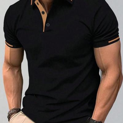 Bon&Bon Men's Short Sleeve Polo Shirt - Dusty Blue Color Block Golf Top Black-3 / XXL