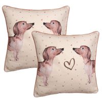 HAES DECO - Set van 2 Sierkussens - 40x40x4 cm - 100% Katoen - Dachshund Love