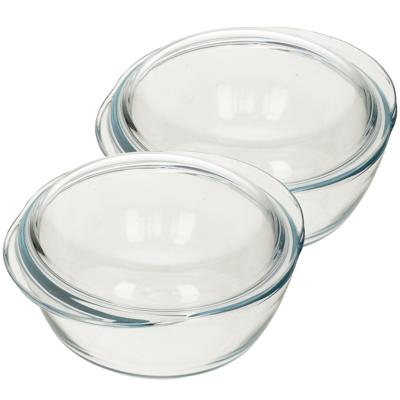 Pyrex ronde glazen ovenschaal met deksel - 2x - 2,1 liter - 22 x 13 x 5 cm - Ovenschotel schalen