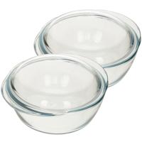 Pyrex ronde glazen ovenschaal met deksel - 2x - 2,1 liter - 22 x 13 x 5 cm - Ovenschotel schalen