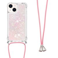 Lunso - Backcover hoes met koord - iPhone 14 - Glitter Rose Zilver