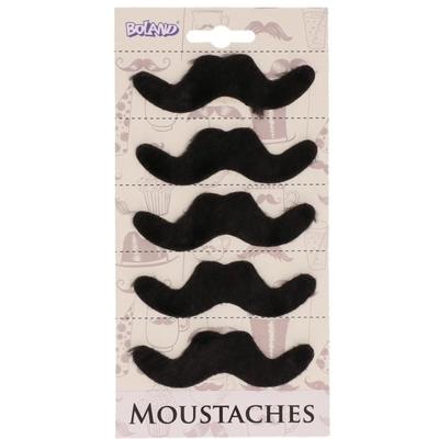 Mexicaanse snorren - 5x st - zwart - nepsnorren - plaksnorren - verkleedaccessoires