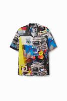 Resort shirt met krantenknipsels - BLACK - XL