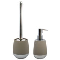 Toiletborstel in houder 38 cm/zeeppompje set Bilbao - ABS kunststof - taupe/beige