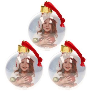 3x stuks DIY foto/fotolijst kunststof kerstballen transparant 8 cm