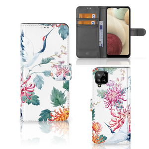 Samsung Galaxy A12 Telefoonhoesje met Pasjes Bird Flowers