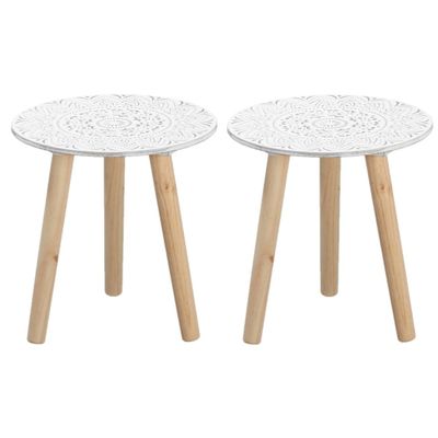 Set van 2x stuks plantenstandaards rond hout wit/naturel 30 x 30 cm