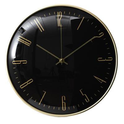 Home deco factory stille wandklok - goud/zwart - D30 cm - kunststof