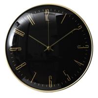 Home deco factory stille wandklok - goud/zwart - D30 cm - kunststof
