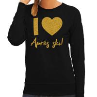 Apres ski sweater dames - I love Apres ski - zwart - glitter goud - wintersport - skieen