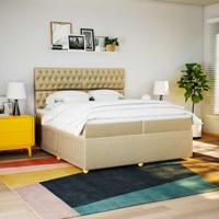 Boxspring met matras stof crèmekleurig 200x200 cm