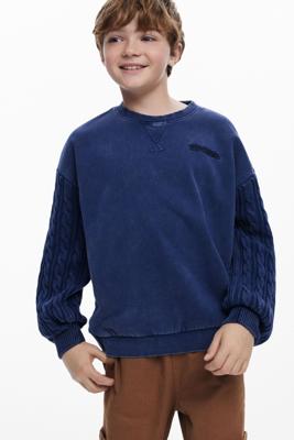 Trui met kabelgebreide mouwen - BLUE - 11/12
