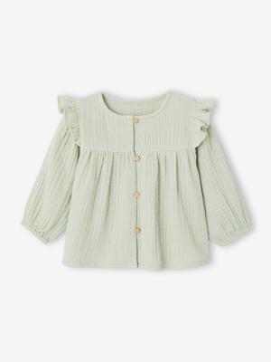 Babyblouse van katoengaas met ruches amandelgroen