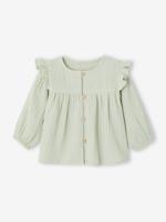 Babyblouse van katoengaas met ruches amandelgroen