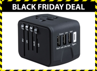 Fedec Universele Wereldstekker met 3 USB-poorten en 1 USB-C poort - Voor 150+ Landen - Zwart