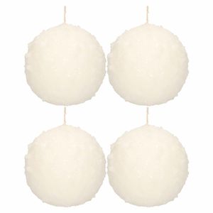 4x Witte sneeuwbal bolkaarsen 10 cm 67 branduren