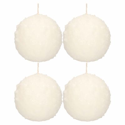 4x Witte sneeuwbal bolkaarsen 10 cm 67 branduren