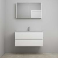 On-Line Badkamermeubelset - 100 cm - Voorgemonteerd - Porseleinen Wastafel - 1 Kraangat - Spiegelkast - Hoogglans Wit