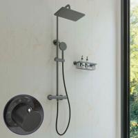 Regendouche set SaniClear Vision Stripes | Opbouw | 20x30 cm | Mengkraan | Incl.Handdoucheset | Verouderd ijzer - gunmetal