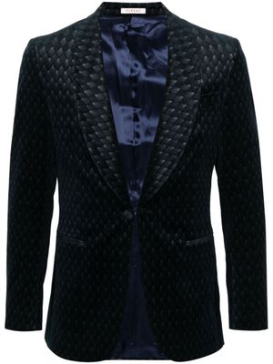 FURSAC veste de smoking en velours à motif géométrique en jacquard - Bleu