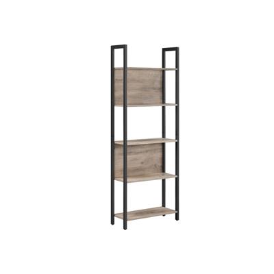 Staande plank met meerdere open plankniveaus, Grijs + Zwart / 5 niveaus (62 cm)