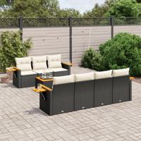 8-delige Loungeset met kussens poly rattan zwart