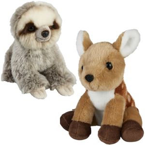 Knuffeldieren set luiaard en hertje pluche knuffels 18 cm