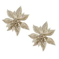 Kerstboomversiering Bloem - 2x - 15 cm - champagne - op clip - ornament Kerstboomversiering Bloem - 2x - 15 cm - champagne - op clip - ornament