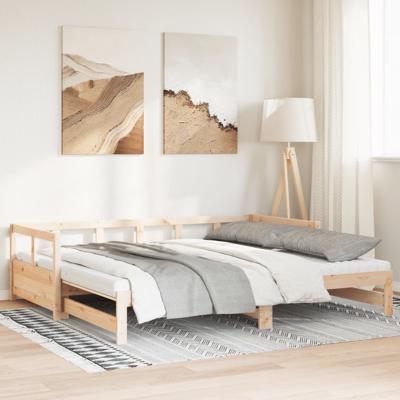 Slaapbank met onderschuifbed en matras 90x190 cm grenenhout