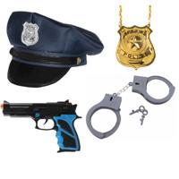 Politie agent verkleed set - 4 delig - kinderen - politiepet blauw en accessoires