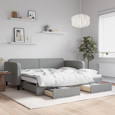 Slaapbank met onderschuifbed en lades 90x200 cm stof lichtgrijs