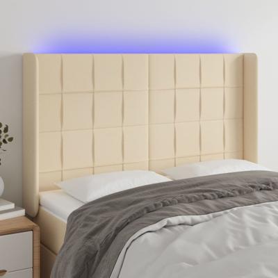 Hoofdbord LED 147x16x118/128 cm stof crèmekleurig