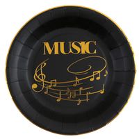 Muziek thema feest wegwerpbordjes - 10x - 23 cm - music/goud themafeest - thumbnail
