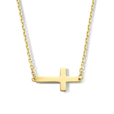 14k Geelgouden Collier met Kruis Hanger - Verstelbaar 40-44 cm
