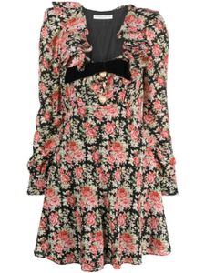 Alessandra Rich robe évasée en soie à fleurs - Noir