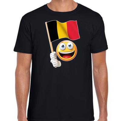 Belgie supporter - vlag emoticon - t-shirt - zwart - voor heren