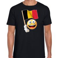 Belgie supporter - vlag emoticon - t-shirt - zwart - voor heren