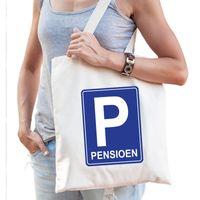 Pensioen P parkeerbord cadeau tas beige voor dames Pensioen P parkeerbord cadeau tas beige voor dames