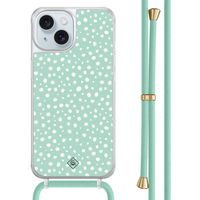 iPhone 15 hoesje met mint koord - Mint dots