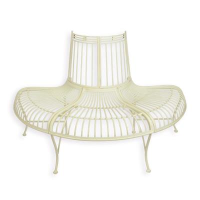 A DEMI ROUND IRON TREE BENCH, WHITE