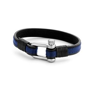 Frank 1967 7FB-0353 Armband staal/leder blauw-zwart 21 cm