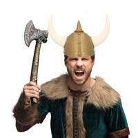 Viking verkleedkleding set - 2 delig - heren - helm met hoorns - Hakbijl van 49 cm