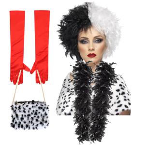 Cruel lady verkleed accessoire set - 4-delig - dalmatier schurk - Pruik en accessoires