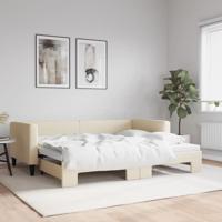 Slaapbank met onderschuifbed 90x200 cm stof crèmekleurig