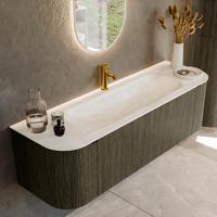 Badmeubel Mondiaz Kurve-Dlux | 150 cm cm | Meubelkleur Shadow | Wastafelkleur Ostra | Solid surface | Wasbak midden spoelbak | 1 kraangat